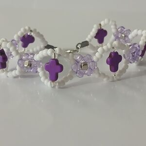 Purple and White Beaded Bracelet